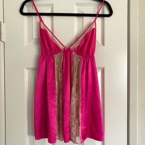 Victorias Secret Lace Pink Satin Pajama Top